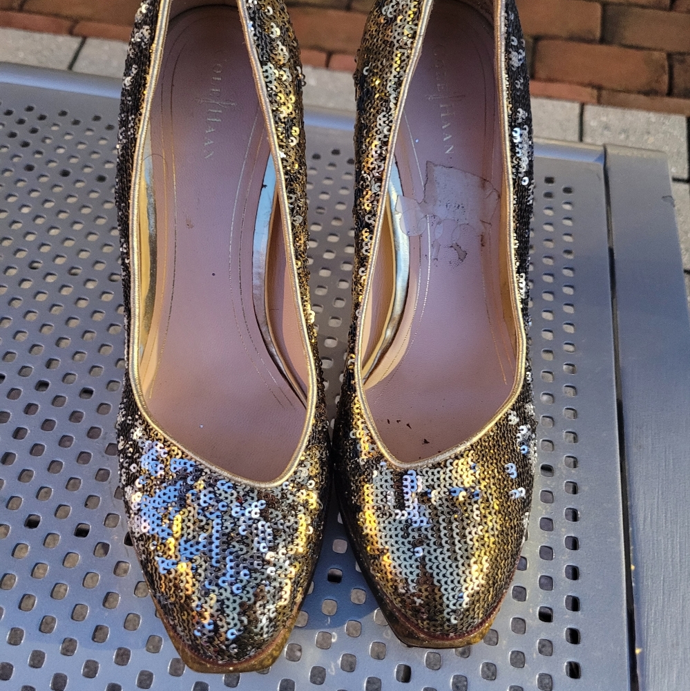 Cole Haan Gold/Silver Sequin Platform Heels